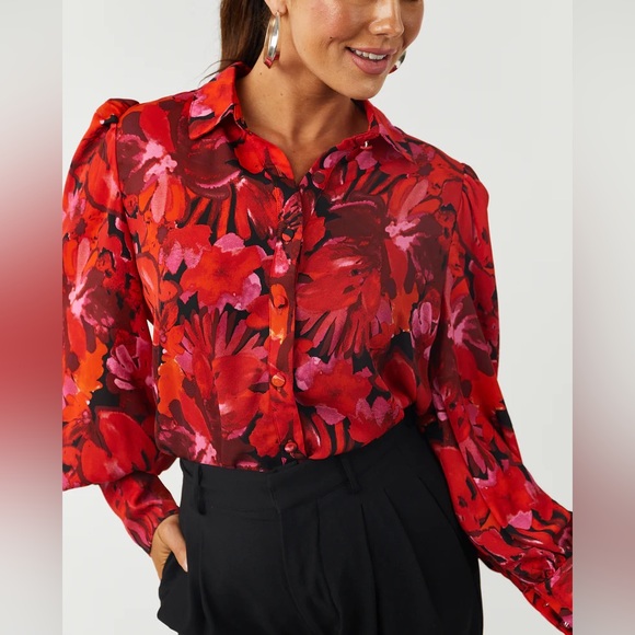 🍒💕Cherry Floral Print Long Sleeve Button Up Top💕🍒 - Picture 6 of 6